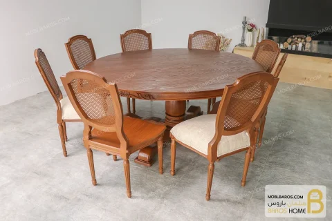 میز ناهارخوری کلاسیک گرد چوبی منبتی مدیسا خرید مبل باروس 111 2