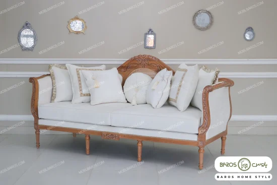 کاناپه ۳ نفره کلاسیک چوبی جدید مصری خرید مبل باروس 59421 (2)