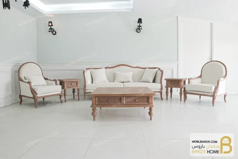 مبل نیم ست ۵ نفره کلاسیک راشل پلاس شاخدار با مبل تک روما کد ۳ خرید مبل باروس 1 (2)