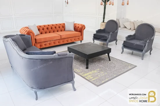 مبل کلاسیک و راحتی راشل پلاس و چستر دسته پی خرید مبل باروس 110 (1)