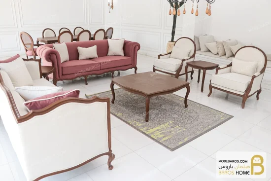 مبل کلاسیک و راحتی ۸ نفره گندم و جورجیا چستر شیاره و روما خرید مبل باروس 1120 (1)