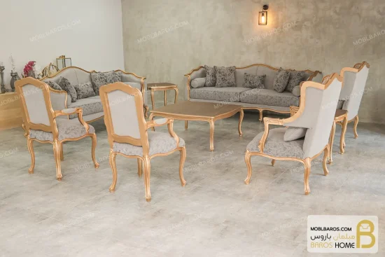 مبل ۱۰ نفره نئوکلاسیک ابزاری کویین و صندلی فرانسوی خرید مبل باروس 11 (1)