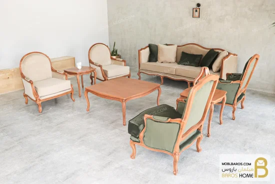 خرید مبل ست مبلمان نئوکلاسیک ترکیبی گندم روما و فرانسوی کد ۵ خرید مبل باروس 2546 (1)