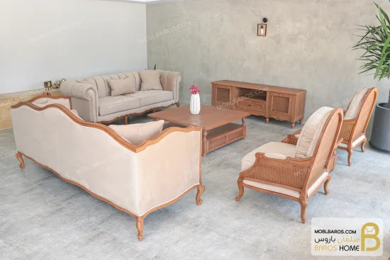 ست مبلمان ترکیبی گندم و چستر شیاره کد ۴ خرید مبل باروس 253 (1)
