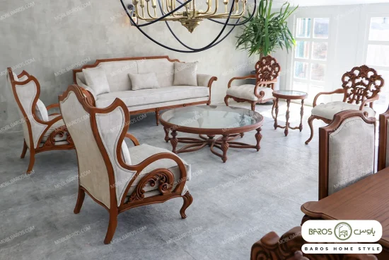 ست مبلمان ۷ نفره ترکیبی کلاسیک کینگ و کاناپه کارن خرید باروس 887 (4)
