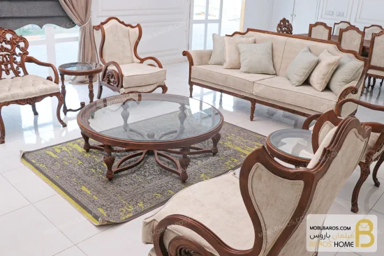 ست مبلمان ۷ نفره ترکیبی کلاسیک کینگ و کاناپه کارن خرید مبل باروس 252 (2)