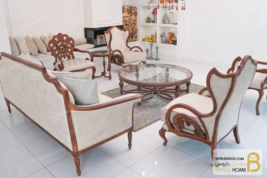 ست مبلمان ۷ نفره ترکیبی کلاسیک کینگ و کاناپه کارن خرید مبل باروس 252 (3)