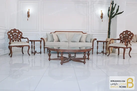 ست مبلمان ۷ نفره ترکیبی کلاسیک کینگ و کاناپه کارن خرید مبل باروس 252 (8)