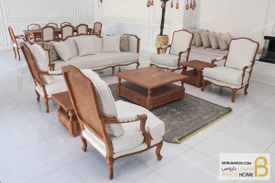 ست مبلمان ۷ نفره کلاسیک با کاناپه روتی و مبل تک نفره فرانسوی خرید مبل باروس 253 (2)
