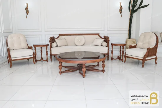 مبل جدید کلاسیک کاجی ۷ نفره خرید مبل باروس 256 (11)