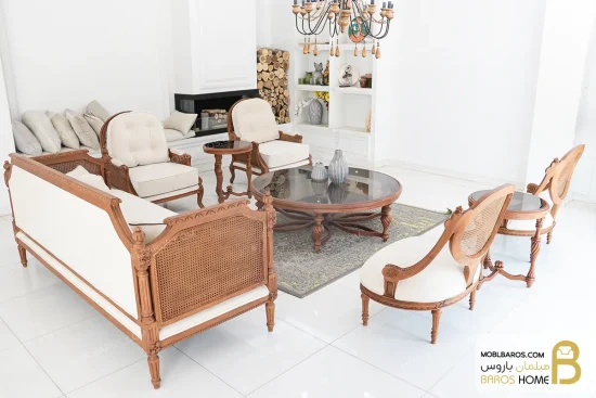 مبل جدید کلاسیک کاجی ۷ نفره خرید مبل باروس 256 (3)