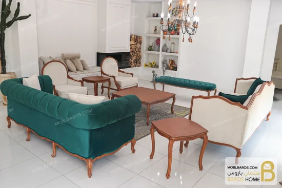 مبل کلاسیک و چستر ۸ نفره ترکیبی گندم و جورجیا کد ۵ خرید مبل باروس 25 (2)