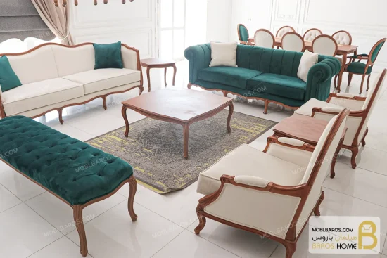 مبل کلاسیک و چستر ۸ نفره ترکیبی گندم و جورجیا کد ۵ خرید مبل باروس 25 (3)