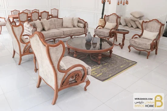 مبل ۷ نفره کلاسیک کینگ ترکیب با کاناپه ابزاری کد ۱ خرید مبل باروس 56 (1)