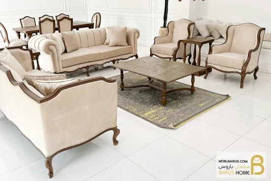 مبل ۸ نفره ترکیبی نئوکلاسیک چستر و روتی خرید مبل باروس 25 (3)