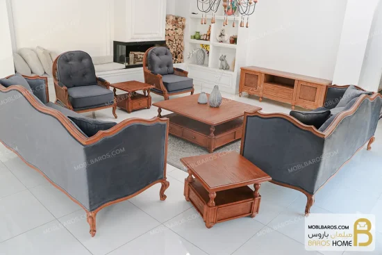 مبل ۸ نفره کلاسیک گندم و مبل تک روما کد ۲ خرید مبل باروس ۱۲۱۰ (1)