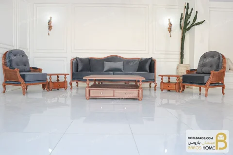 مبل ۸ نفره کلاسیک گندم و مبل تک روما کد ۲ خرید مبل باروس ۱۲۱۰ (13)
