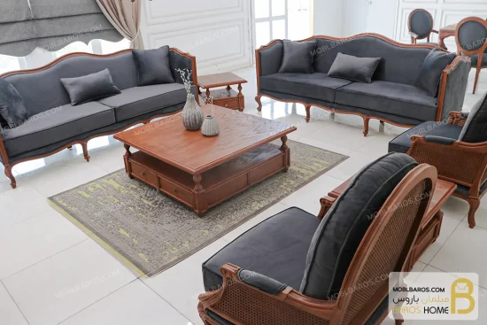 مبل ۸ نفره کلاسیک گندم و مبل تک روما کد ۲ خرید مبل باروس ۱۲۱۰ (15)