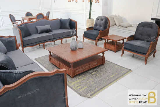 مبل ۸ نفره کلاسیک گندم و مبل تک روما کد ۲ خرید مبل باروس ۱۲۱۰ (2)