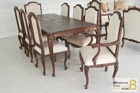 میز ناهار خوری کلاسیک و منبتی رومینا کد ۵ خرید ناهارخوری باروس 253 (3)