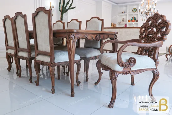 میز ناهارخوری منبتی رومینا با صندلی شاه نشین چپندر کینگ خرید ناهارخوری باروس 25 (3)