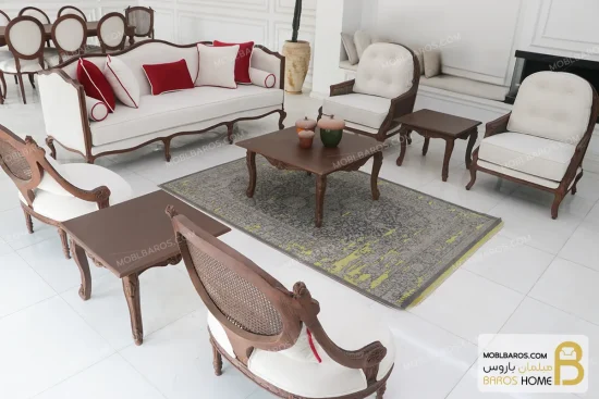 مبل کلاسیک چوبی گندم و کاجی خرید مبل باروس 569 (1)
