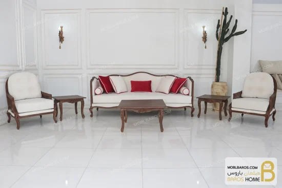 مبل کلاسیک چوبی گندم و کاجی خرید مبل باروس 569 (7)
