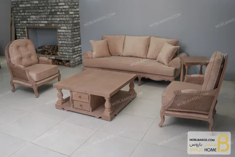 مبلمان کلاسیک ترکیب ژینو و مبل تک روما خرید مبل باروس (2)