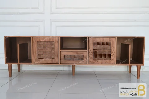 میز تلویزیون چوبی جدید حصیری گرندا خرید میز تیوی باروس 65 (1)