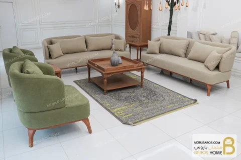 مبل راحتی سبز و کرم کمجا و ظریف آرون کد ۳ خرید مبل باروس 53 (2)