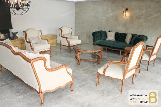 مبل کلاسیک جدید ۲۰۲۳ رومینا و چستر پارچه سبز خرید مبل باروس 10 11 (15)
