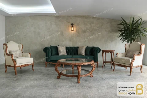 مبل کلاسیک جدید ۲۰۲۳ رومینا و چستر پارچه سبز خرید مبل باروس 10 11 (3)