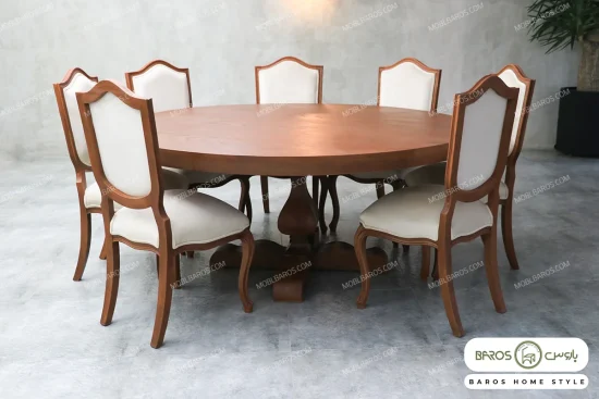 میز ناهارخوری چوبی گرد دکورا با صندلی گندم خرید مبل باروس 29291 (2)