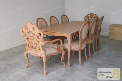 میز ناهارخوری کلاسیک منبتی رومینا با صندلی کینگ و راشل کد ۳ باروس 4 (2)