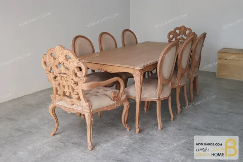 میز ناهارخوری کلاسیک منبتی رومینا با صندلی کینگ و راشل کد ۳ باروس 4 (2)
