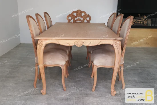 میز ناهارخوری کلاسیک منبتی رومینا با صندلی کینگ و راشل کد ۳ باروس 4 (3)
