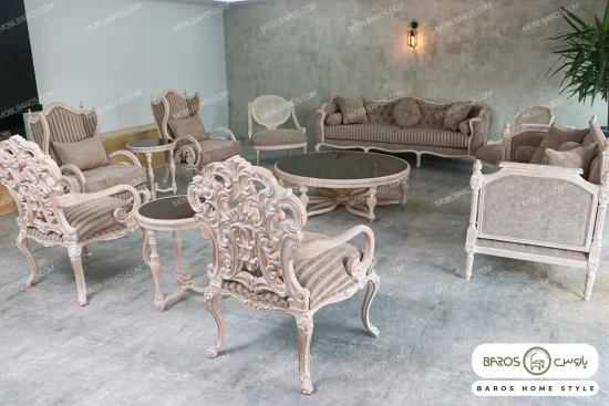 مبل نئوکلاسیک ۱۲ نفره ترکیبی ابزاری کاجی کینگ خرید باروس 56 (1)