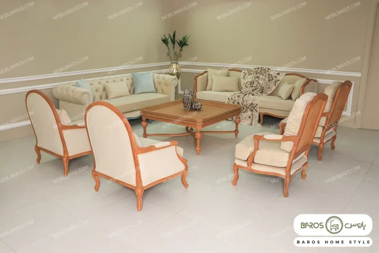مبل کلاسیک ۱۰ نفره گندم، چستر روما و فرانسوی خرید باروس (1)
