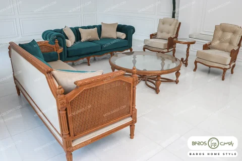 مبل کلاسیک ۸ نفره کاجی و راحتی چستر و فرانسوی خرید باروس 56 (1)