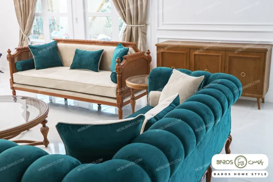 مبل کلاسیک ۸ نفره کاجی و راحتی چستر و فرانسوی خرید باروس 56 (4)