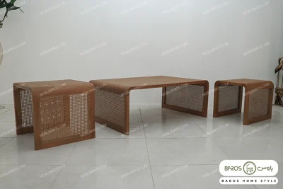 میز جلومبلی و عسلی چوبی حصیری پوکو کد ۲ خرید باروس (3)