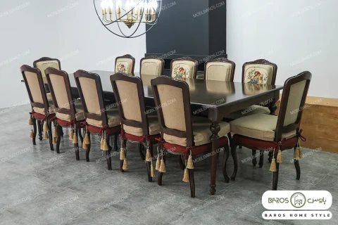 میز ناهارخوری ۱۲ نفره کلاسیک و چوبی لورنزو جدید خرید باروس (5)