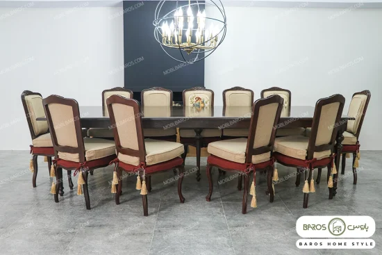 میز ناهارخوری ۱۲ نفره کلاسیک و چوبی لورنزو جدید خرید باروس (6)