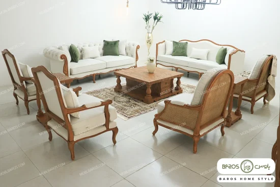 مبل ۸ نفره کلاسیک گندم و مبل چستر نیکا و روما و 1011فرانسوی خرید مبل باروس (7)