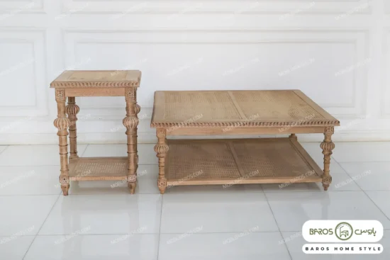 میز جلو مبلی و عسلی حصیری کاجی کد ۲ باروس00 (1)