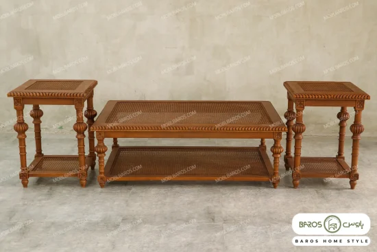 میز جلو مبلی و عسلی حصیری کاجی کد ۲ باروس120 (5)