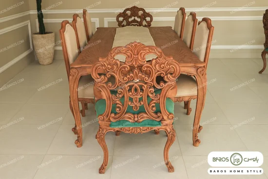 میز ناهارخوری کلاسیک منبتی رومینا با صندلی کینگ کد ۵ خرید باروس (2)