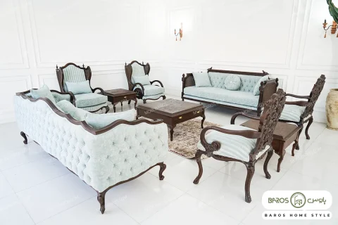 مبل نئوکلاسیک ۱۲ نفره ترکیبی ابزاری کاجی کینگ کد ۲ خرید مبل باروس 39492 (2)