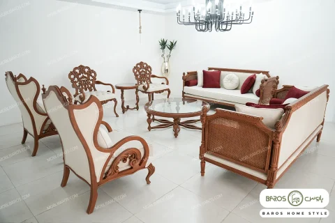 مبل نئوکلاسیک ۱۲ نفره کاجی، کویین، کینگ خرید مبل باروس 2342 (3)