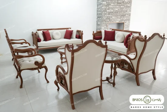 مبل نئوکلاسیک ۱۲ نفره کاجی، کویین، کینگ خرید مبل باروس 2342 (4)